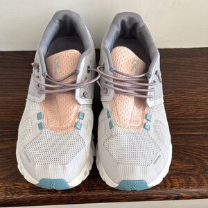 On Running Women's Gray and Peach Athletic Shoes